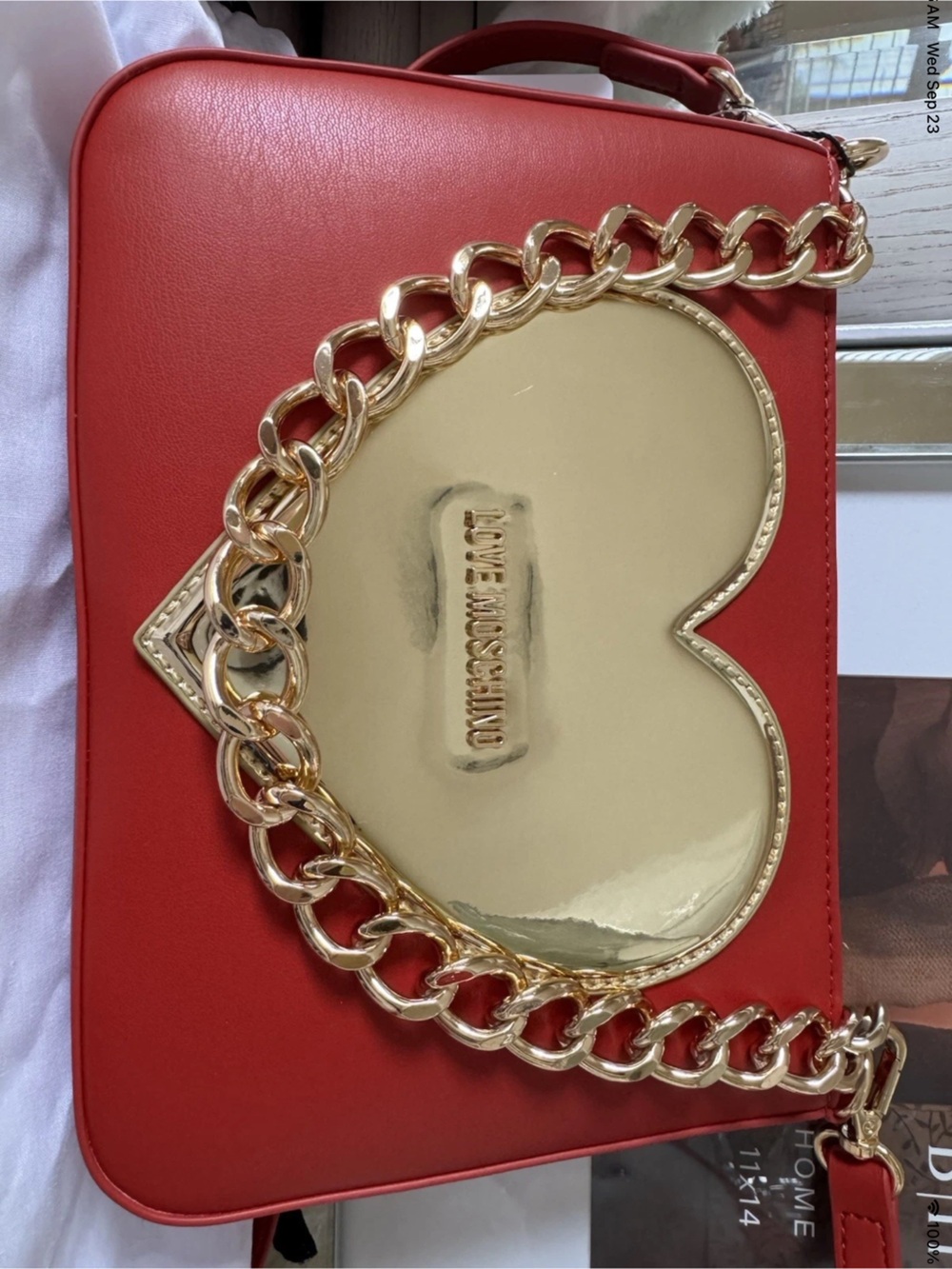 Love Moschino Red Crossbody Bag with Gold Heart Plaque